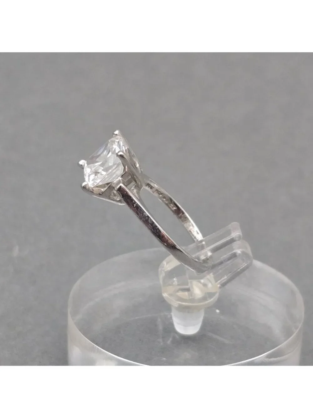 Sterling Silver CZ Princess Cut Solitaire Ring Size 6 Minimalist Wedding Band